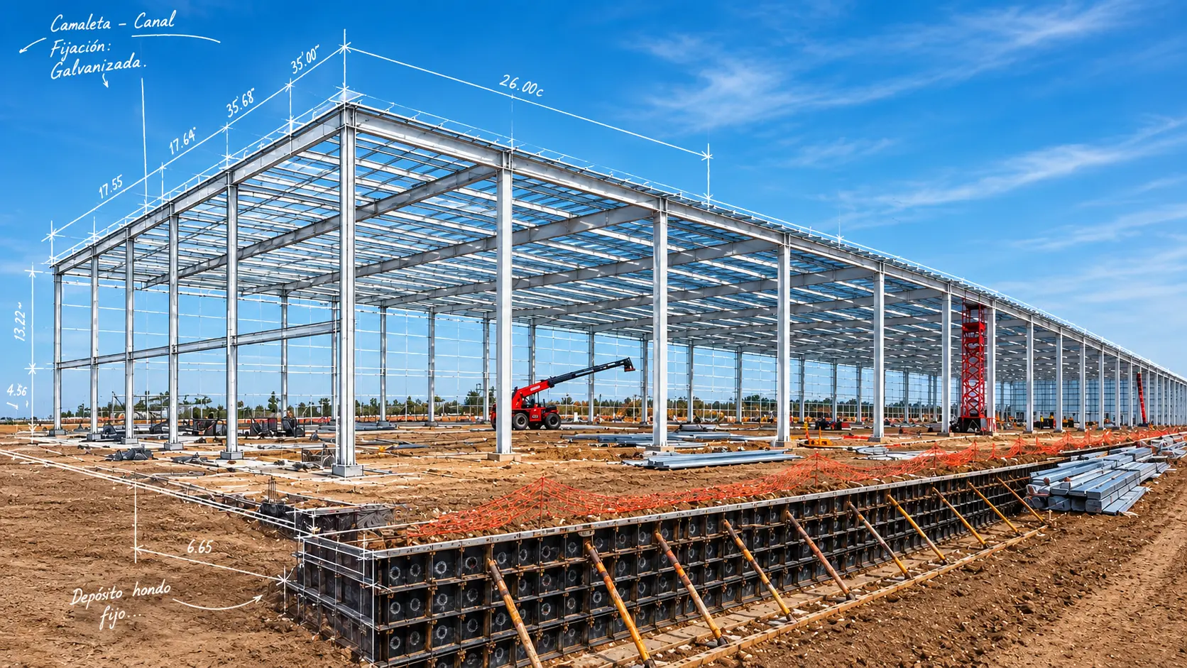 Estructura metálica de una nave industrial en montaje